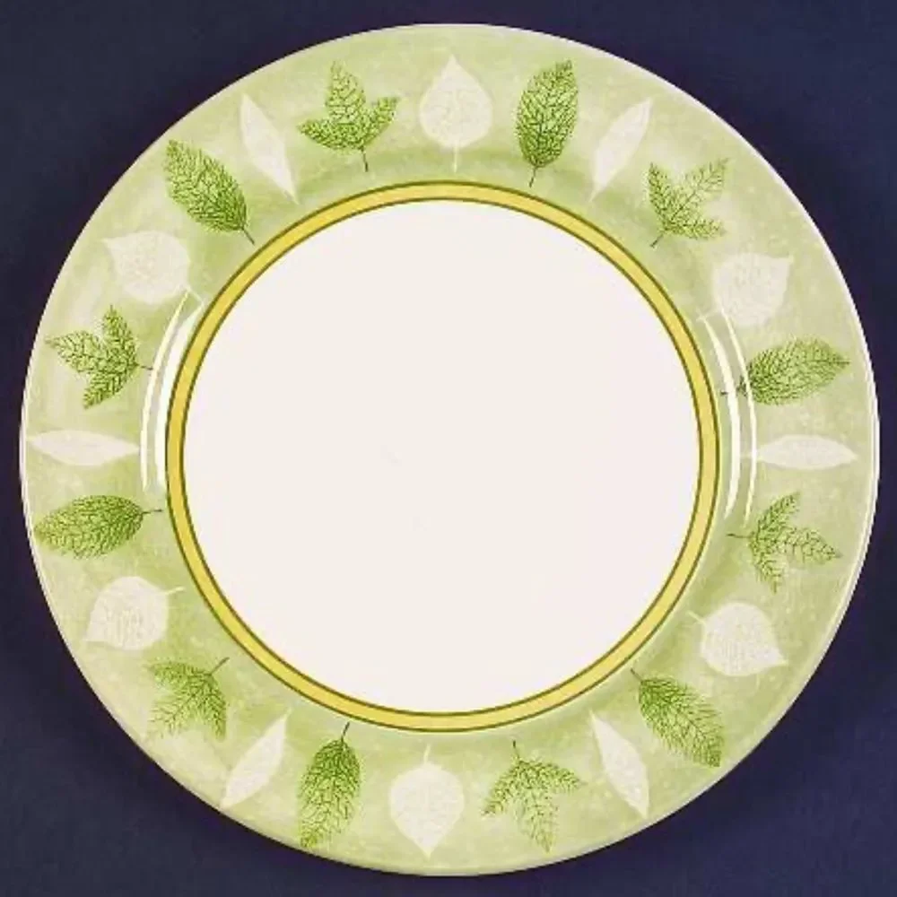 2 Creative dinner plates White&Green Leaves On Green Band, No Trim 10.5” RARE